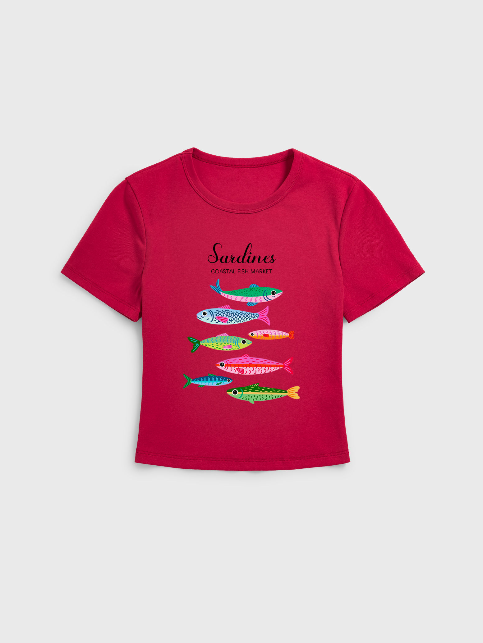 Bright Sardine Print Crew Neck Cotton Tee