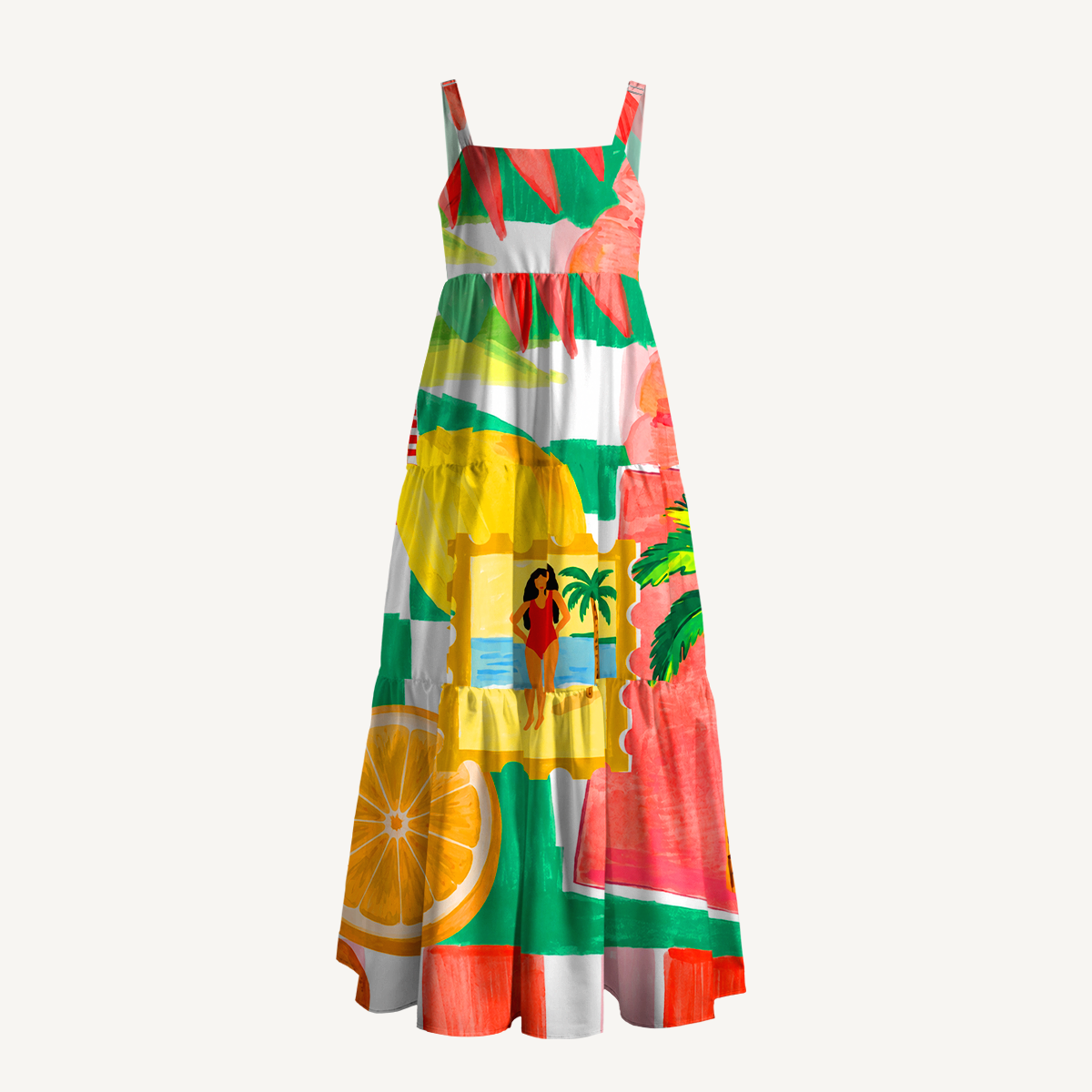 Tropical Floral & Palm Wide Straps Maxi Dress With Pockets