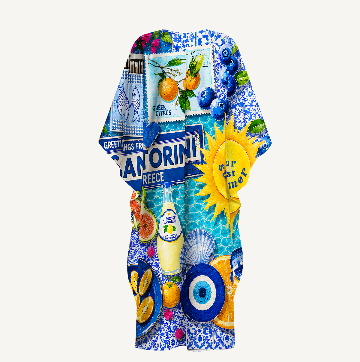 Greece Summer Kimono Sleeve Kaftan Dress