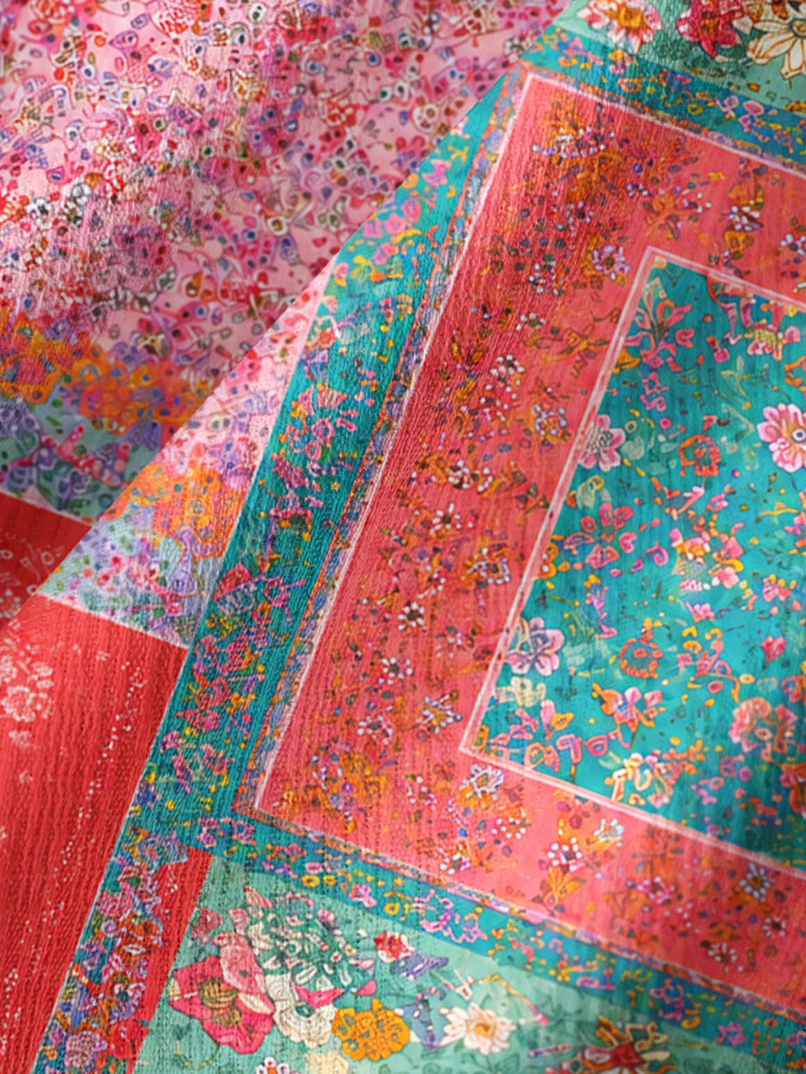 Coral Patchwork Garden Pants For Women With Pockets