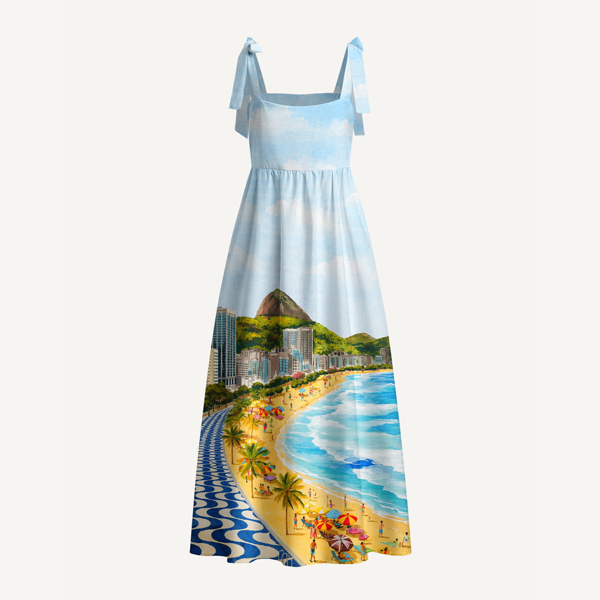 Rio Beach Scene Bow Strap Maxi Dress