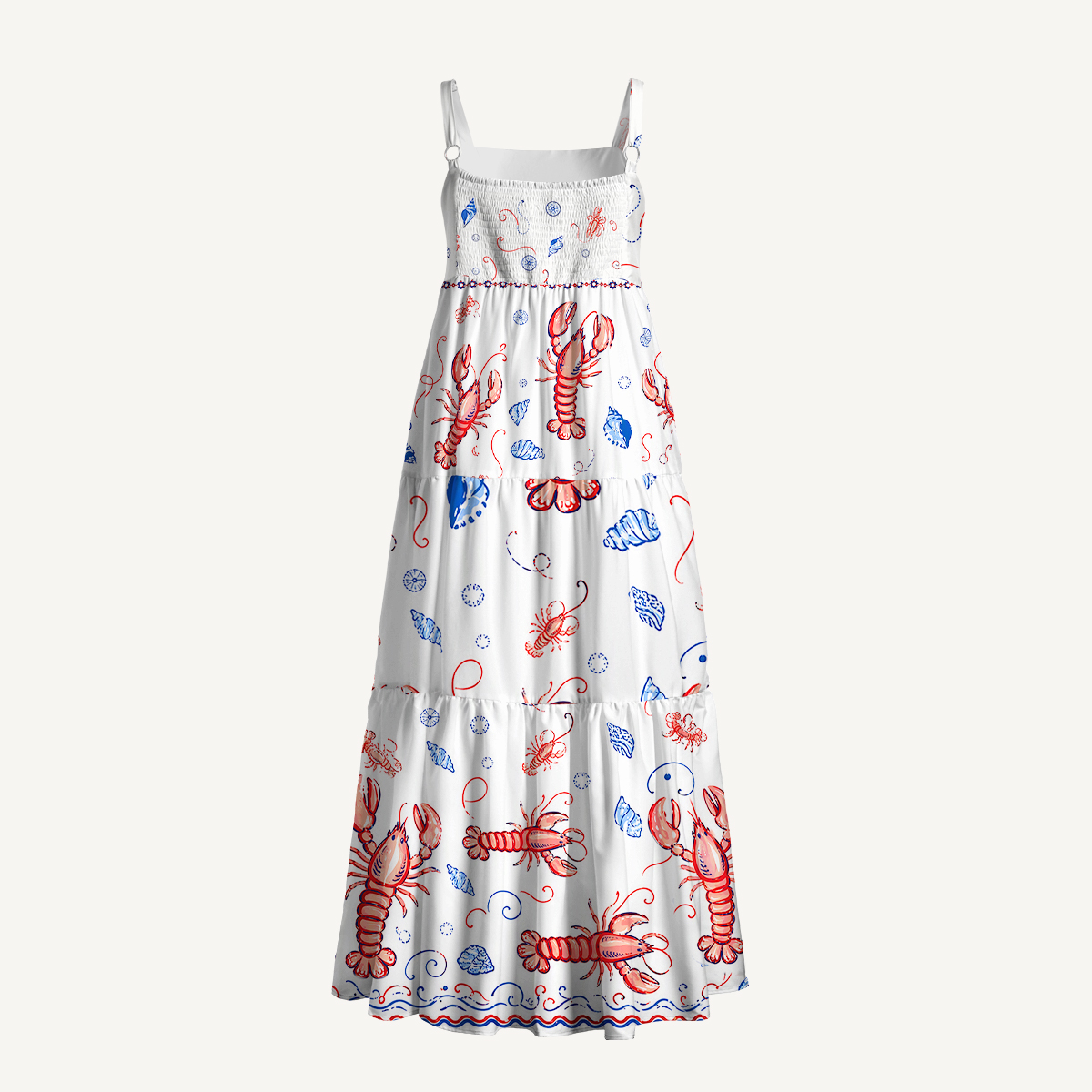 Lobster Shell Print Strap Maxi Dress With Pockets