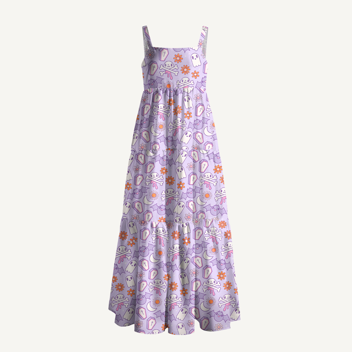 Lavender Ghost Garden Halloween Boho Strap Maxi Dress With Pockets