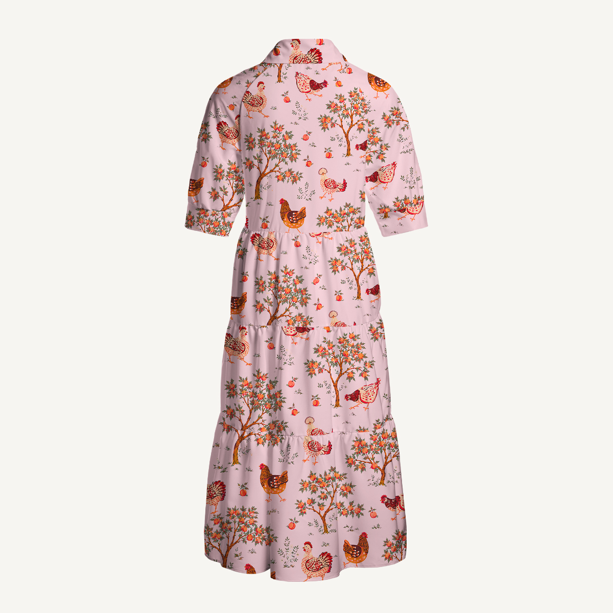 Country Chicken & Orchard Elbow-Length Sleeve Midi Dress