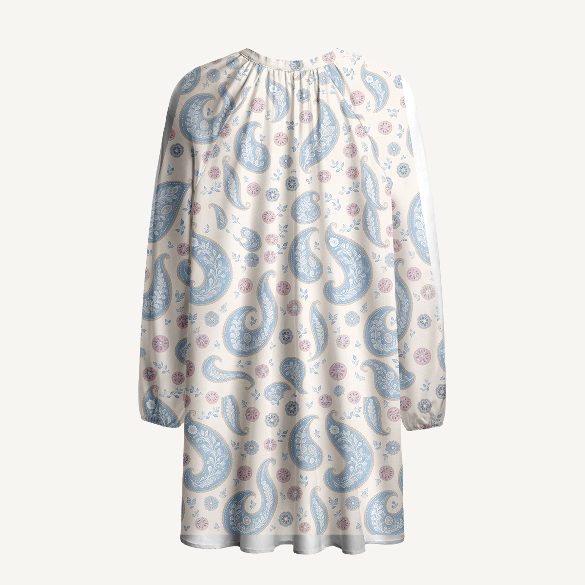 Sky Blue Paisley Bloom Long Sleeve Mini Dress For Women