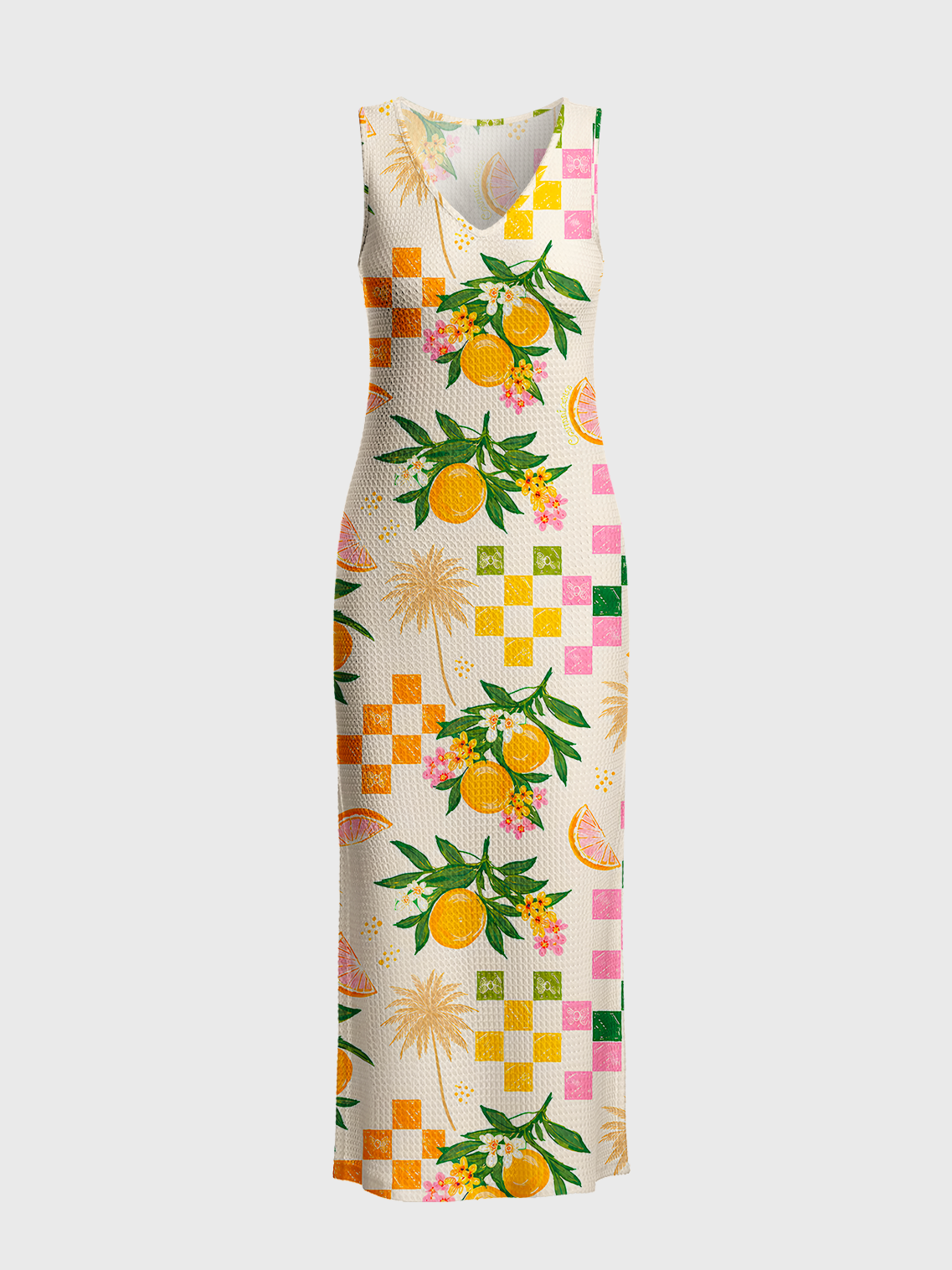 Citrus Breeze Printed Crochet Knit Maxi Dress
