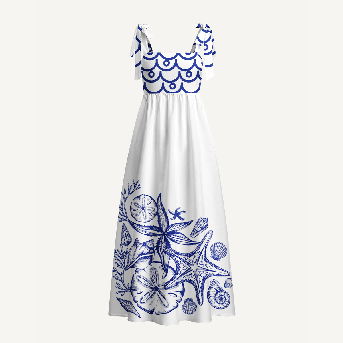 Coastal Nautical Starfish Bow Strap Maxi Dress