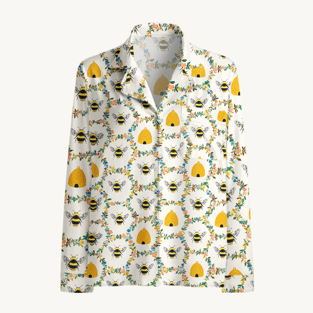 Bumblebee & Beehive Floral Garden Long Sleeves Pajama Sets