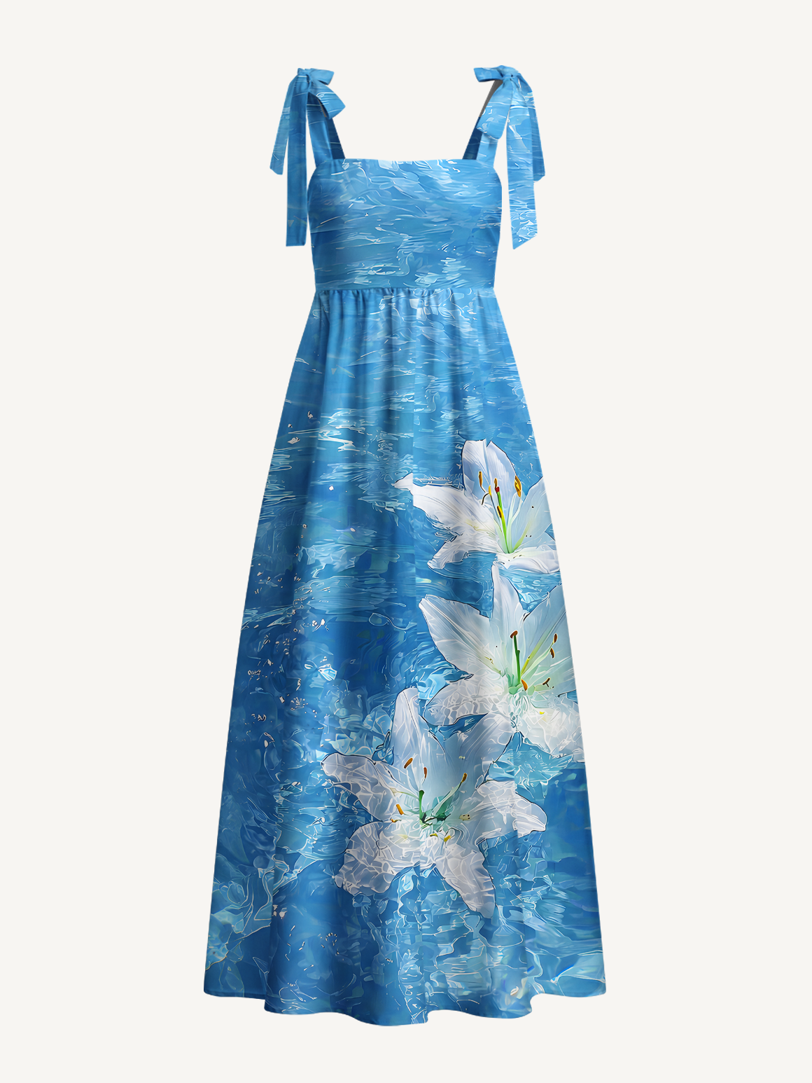 Floating Lilies in sea Bow Strap Maxi Dress