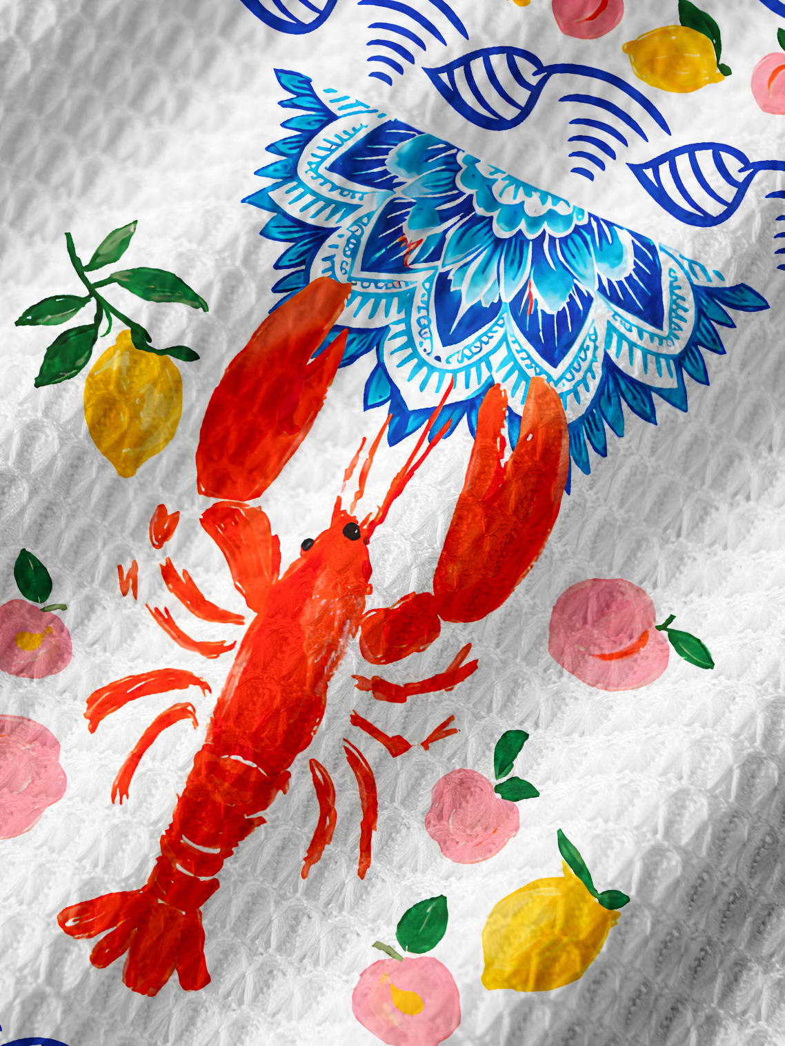 Lobster & Lemon Printed Crochet Knit Midi Dress