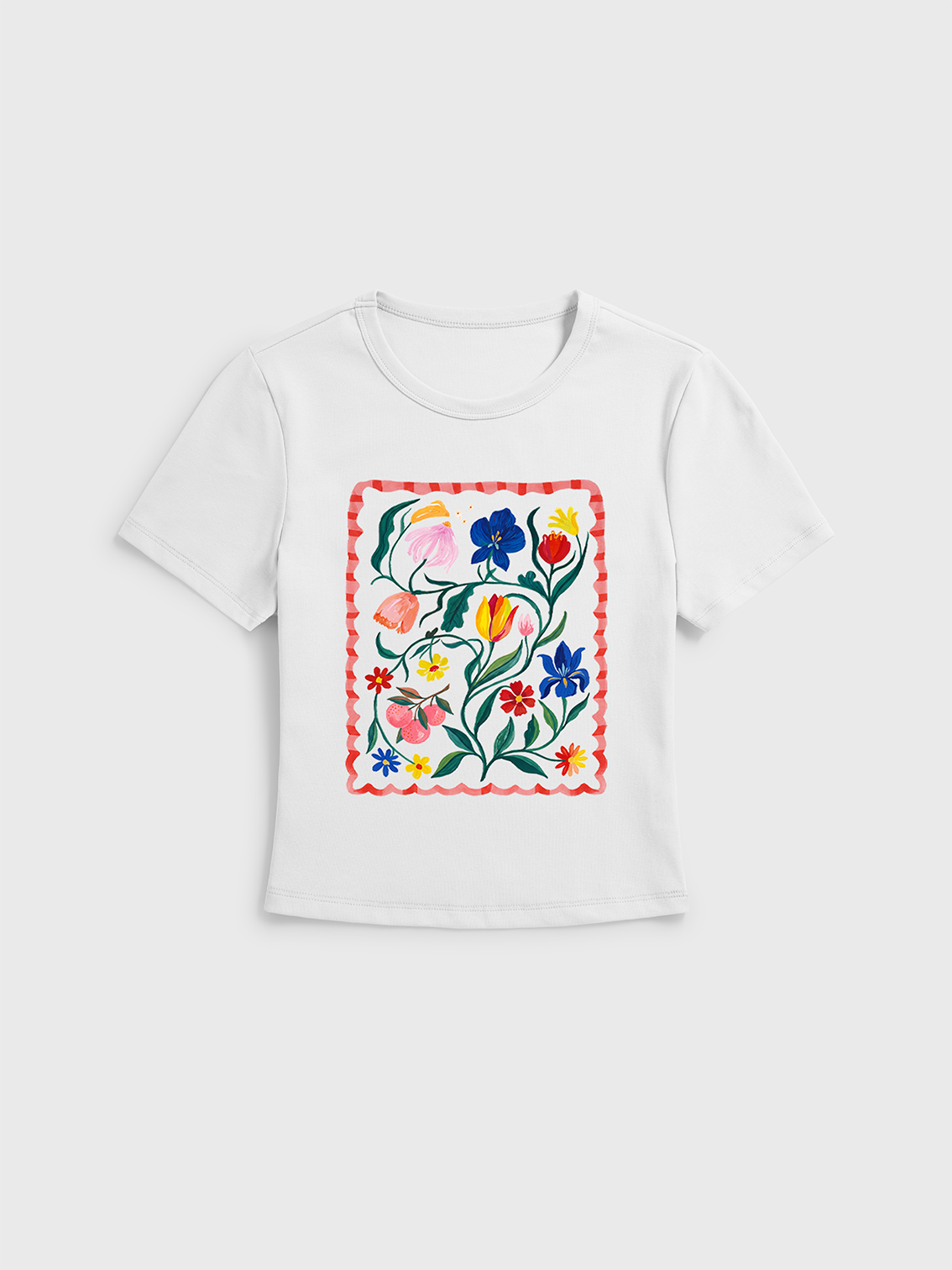Retro Sun & Palm Print Crew Neck Cotton Tee