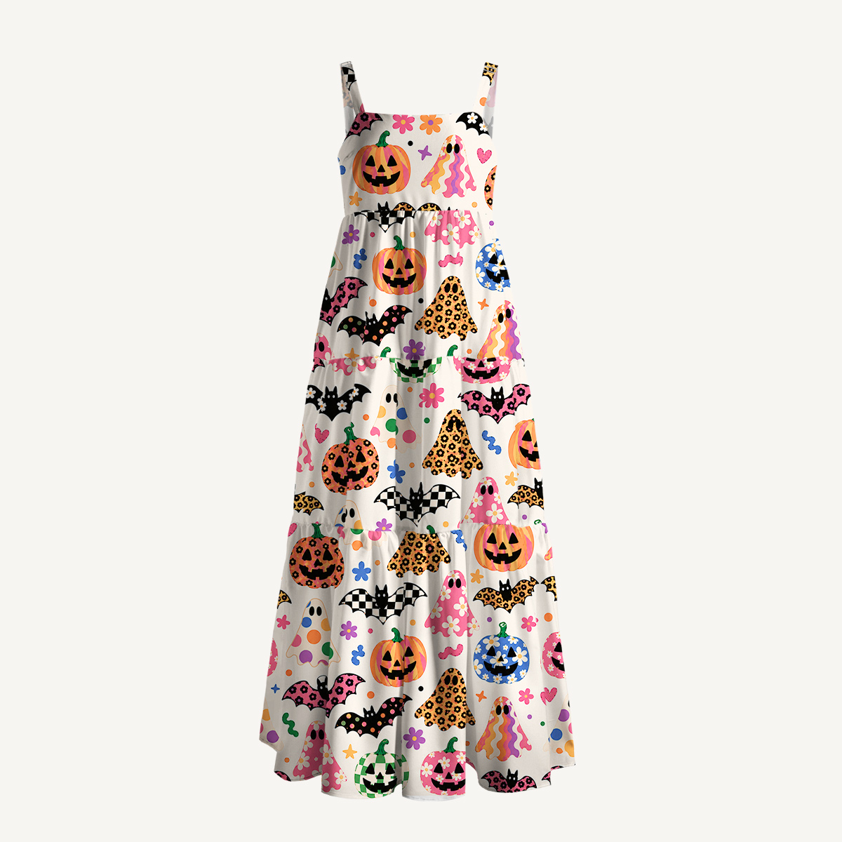 Ghost Pumpkin Bat Halloween Strap Maxi Dress With Pockets