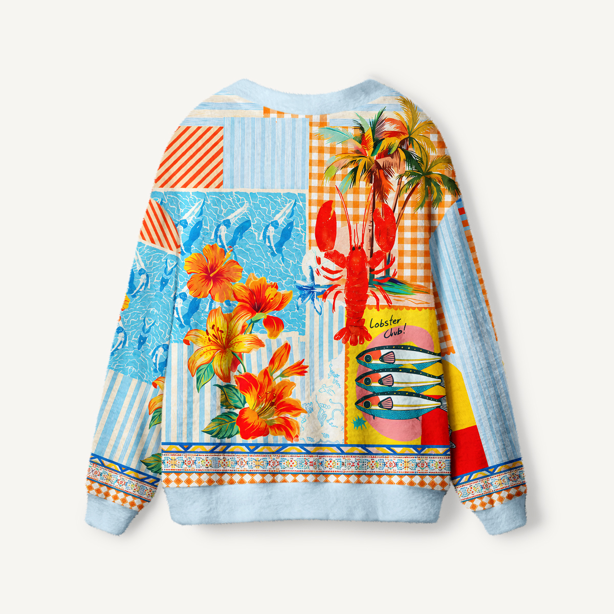 Tropical Lobster Patchwork Cardigan Sweaters
