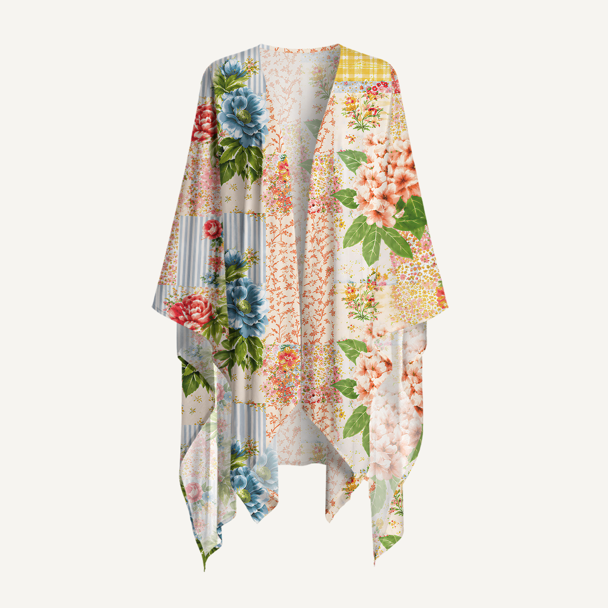 Vintage Cottage Garden Quilt Print Kimono Wrap