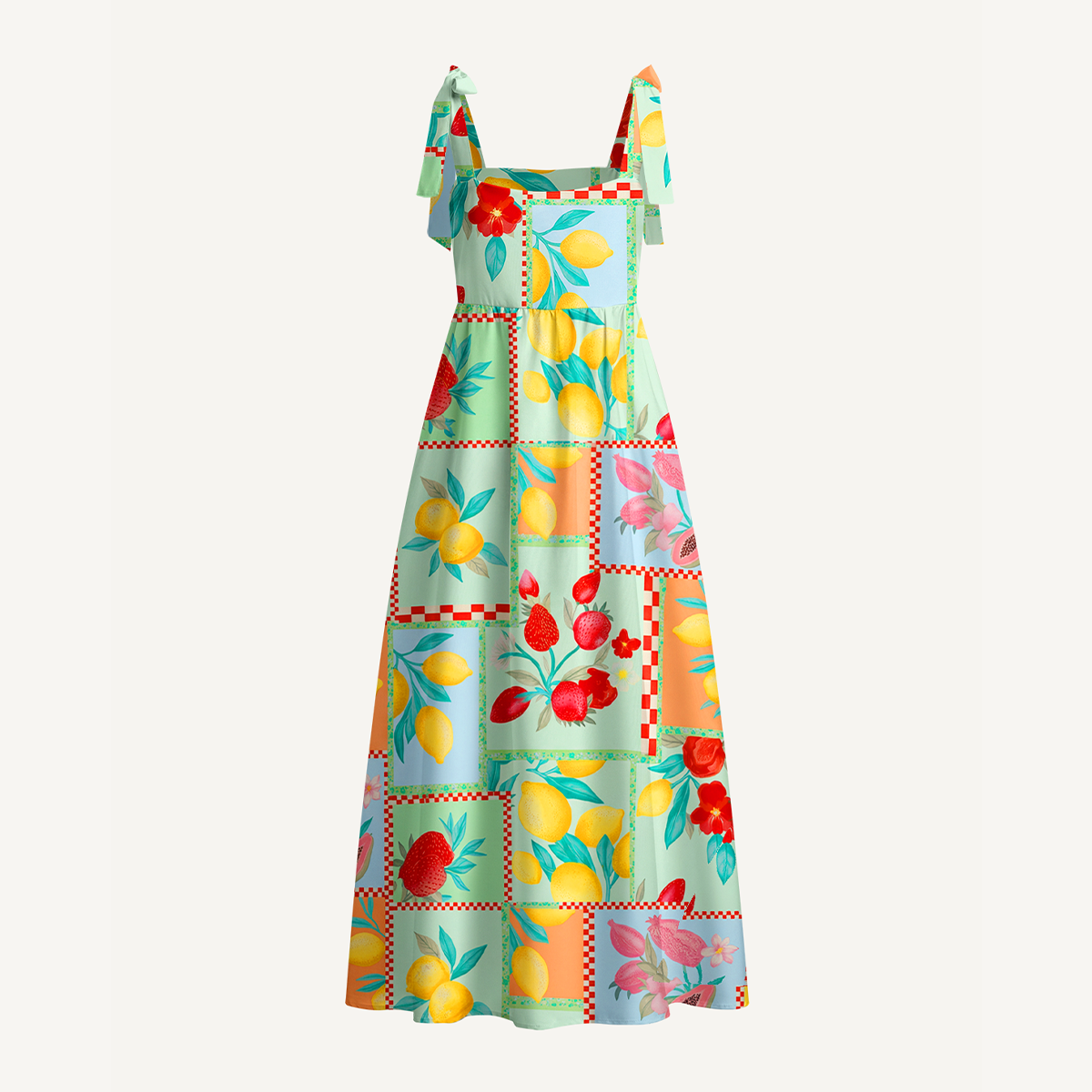 Fruit Party Vacation Bow Strap Maxi Dress