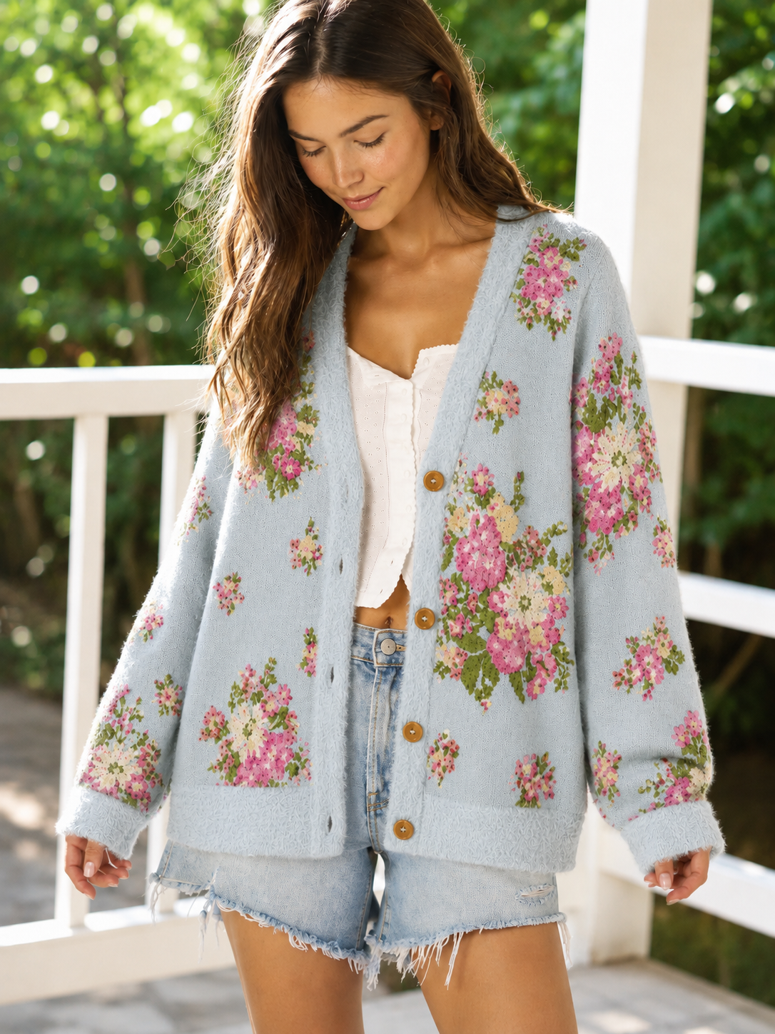Vintage Pink Floral Bouquet Boho Ugly Cardigan Sweaters