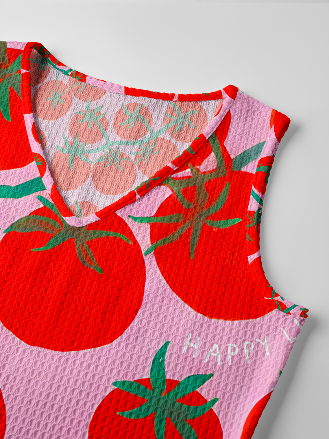 Tomato Garden Delight Printed Crochet Knit Midi Dress