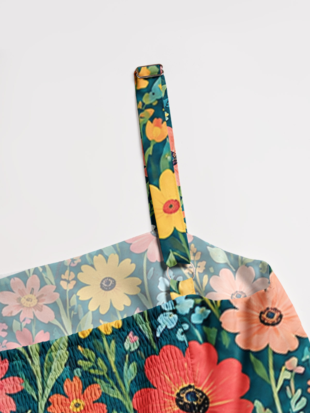 Dark Teal Wildflower Meadow Strap Maxi Dress With Pockets