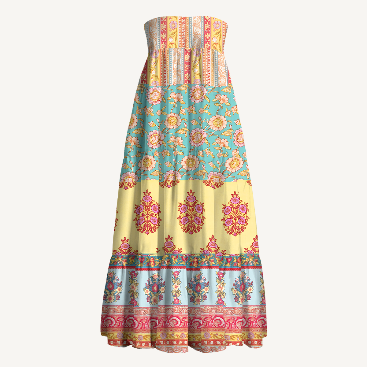 Paisley Inspired Pattern Convertible Maxi Skirt & Strapless Dress