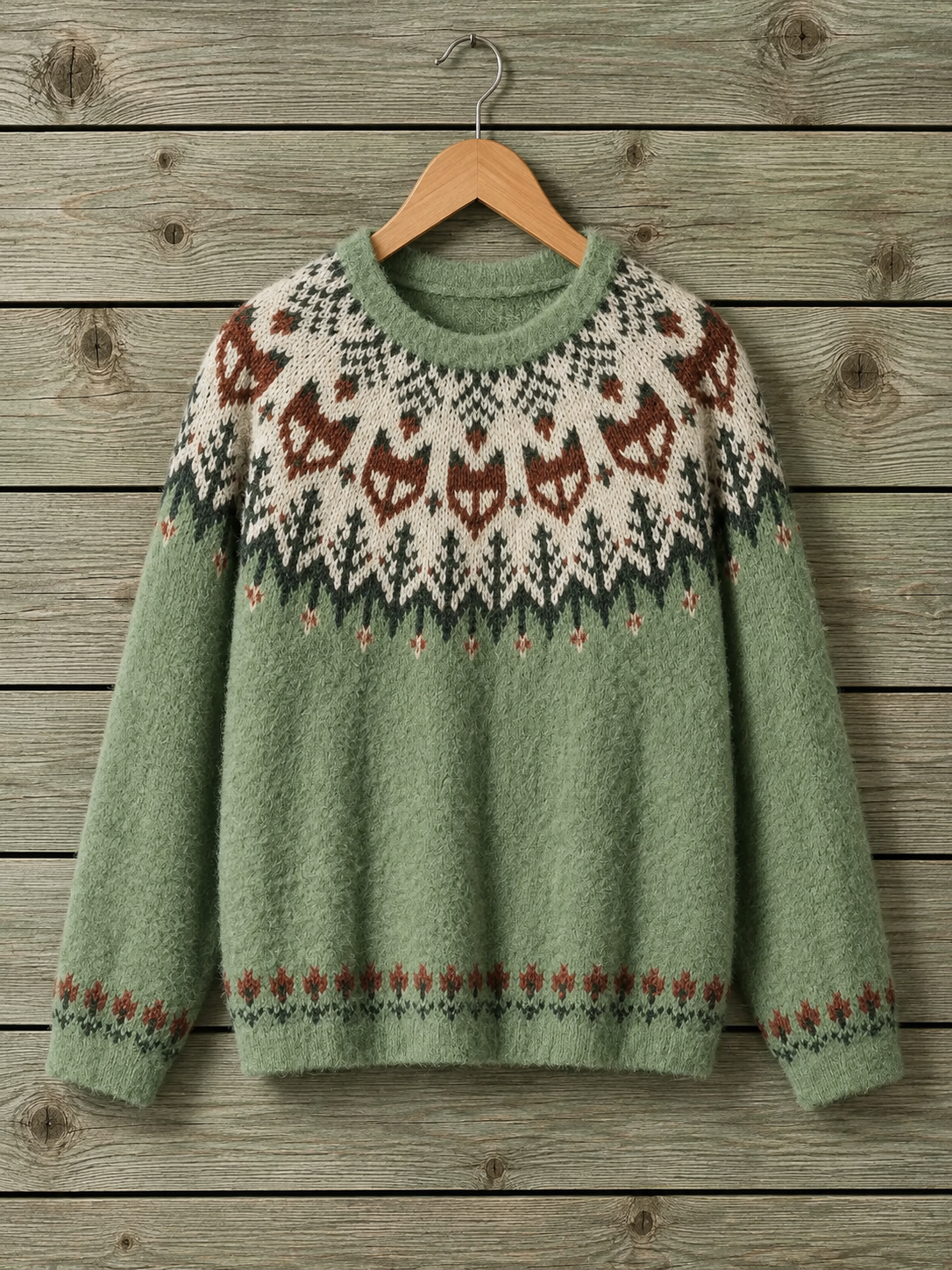 Cozy Forest Into the Wild Fox Crewneck Sweater
