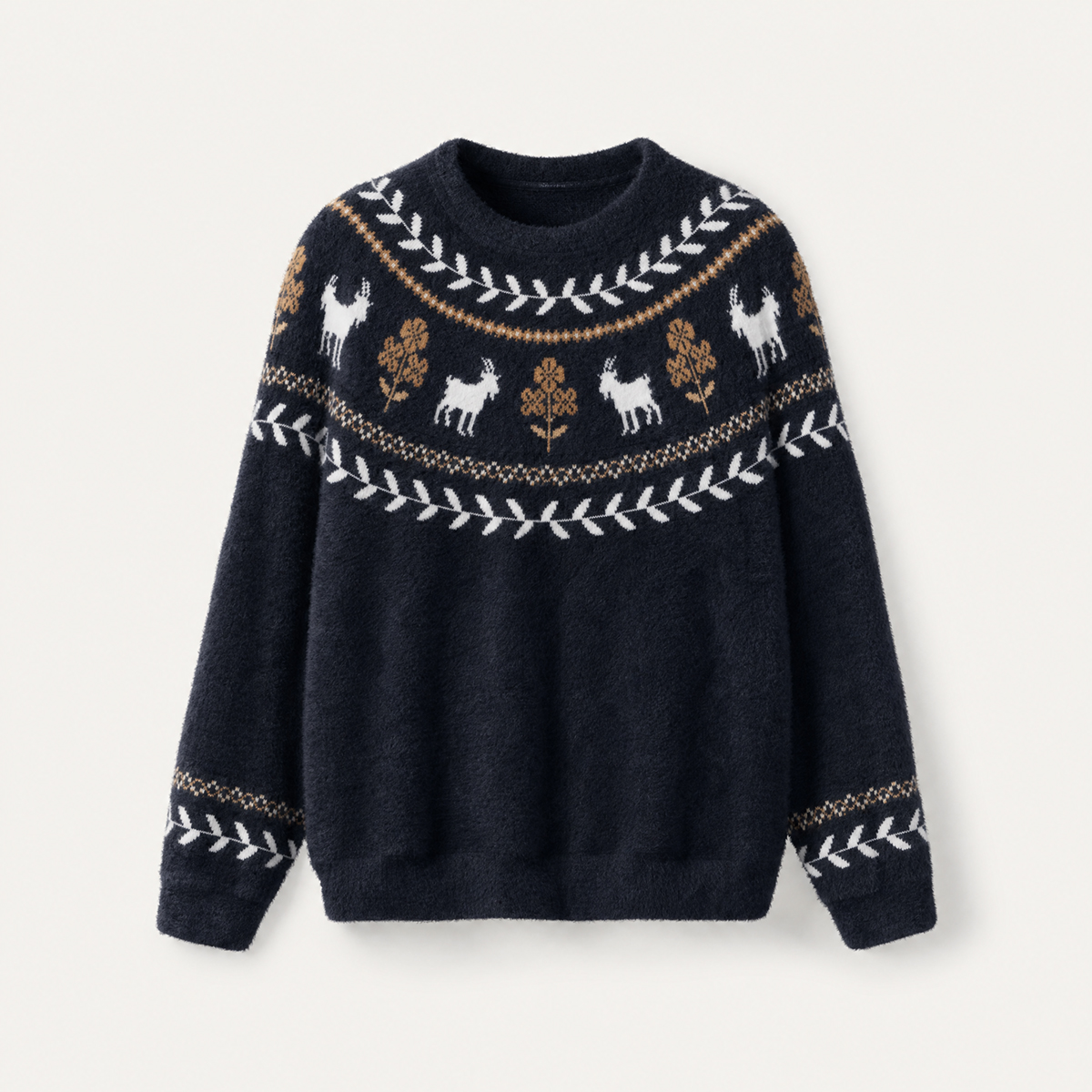 Nordic Woodland Goat & Leaf Crewneck Sweater