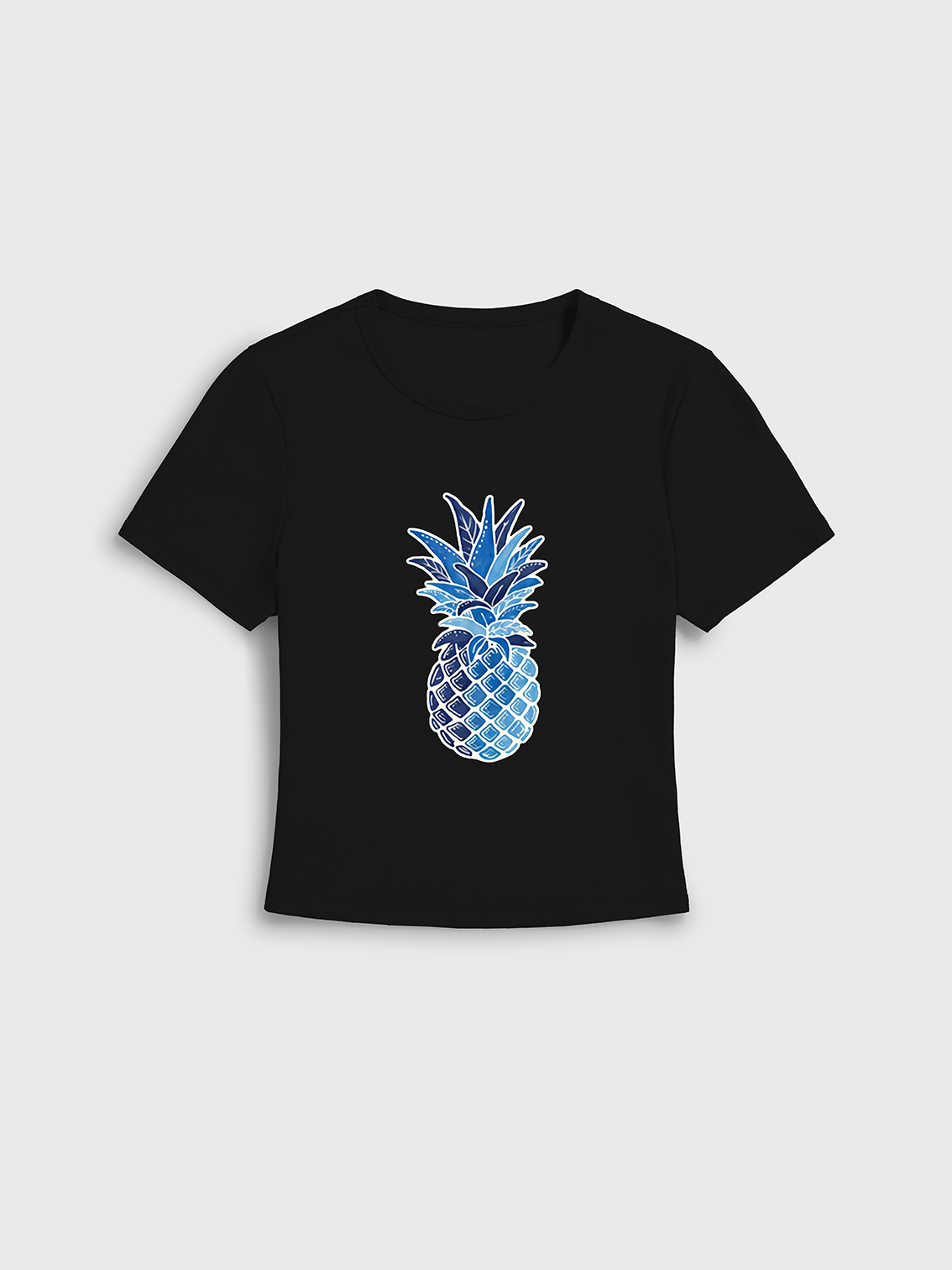 Blue Tropical Tile Print Crew Neck Cotton Tee