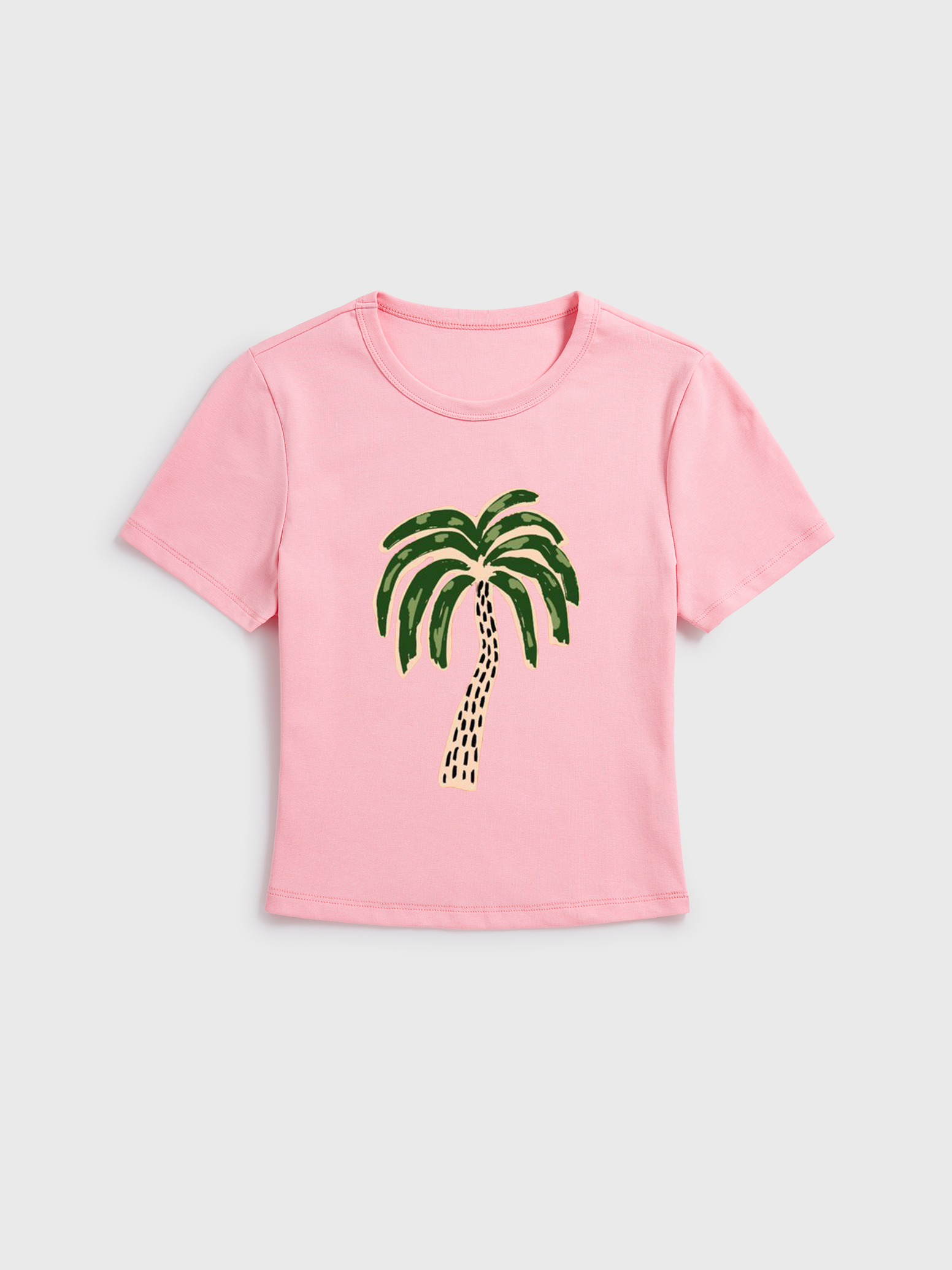 Boho Palm & Hibiscus Print Print Crew Neck Cotton Tee