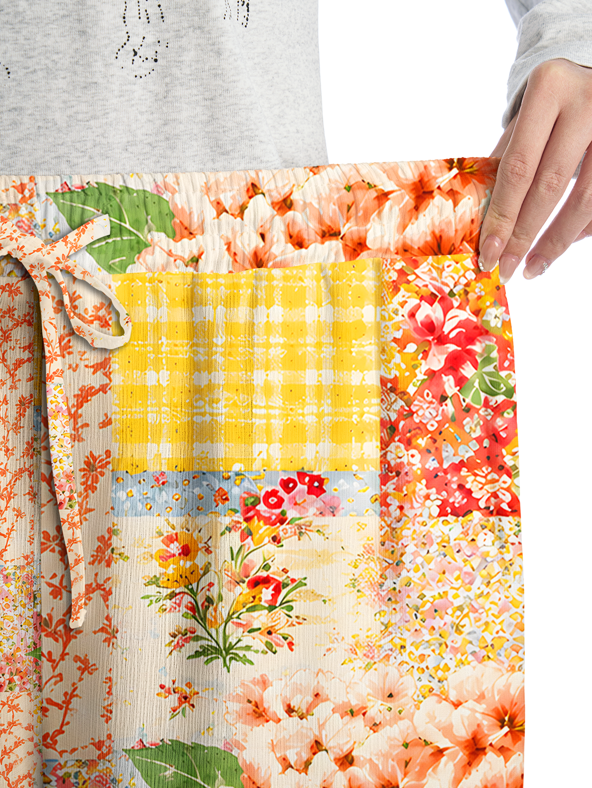 Vintage Cottage Garden Quilt Pants For Women With Pockets