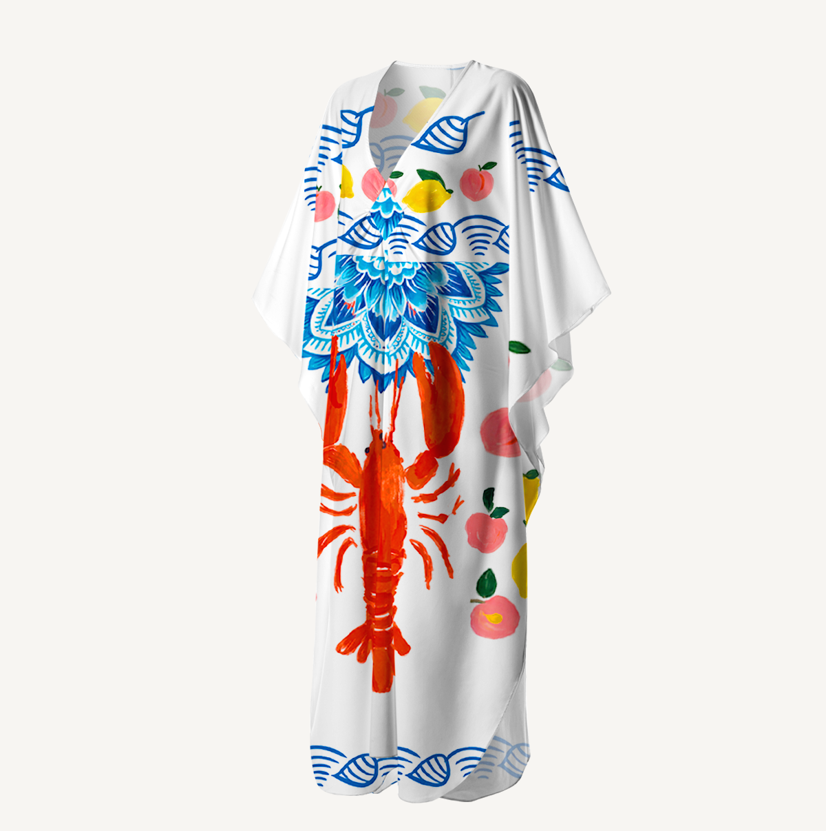 Lobster & Lemon Kimono Sleeve Kaftan Dress