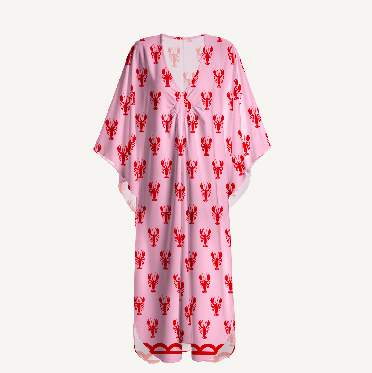 Pink Lobster Kimono Sleeve Kaftan Dress