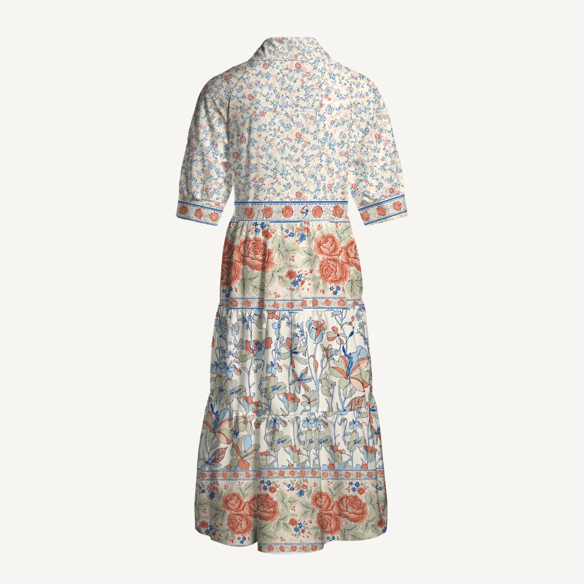 Wildflower & Rose Garden Print Elbow-Length Sleeve Maxi Dress With Pockets