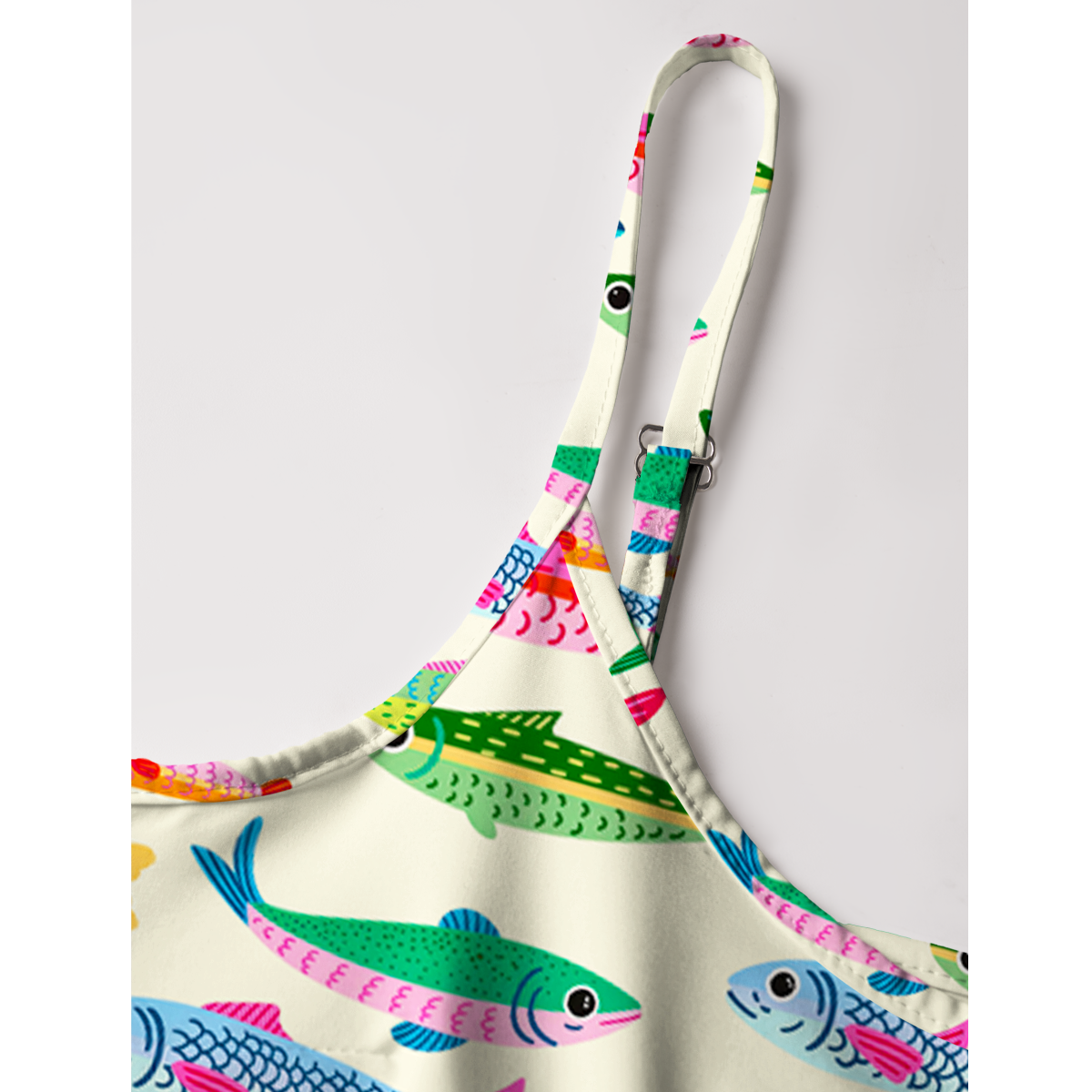 Bright Sardine Print Spaghetti Strap Mini Dress