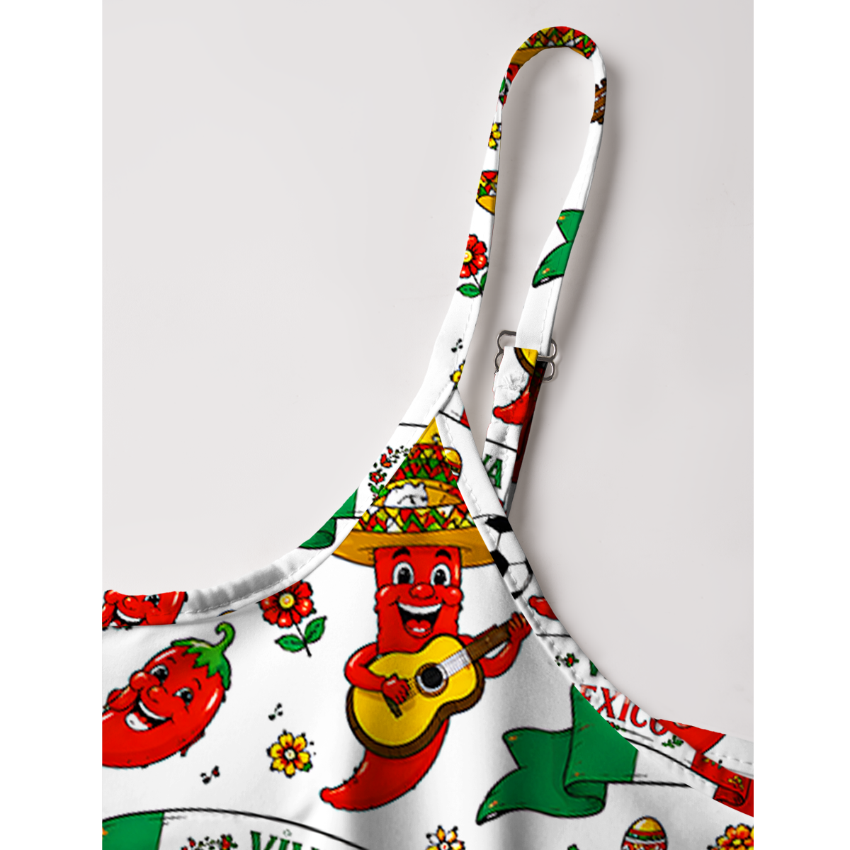 Pepper Chilli Cartoon Viva Mexico Print Mini Dress For Women