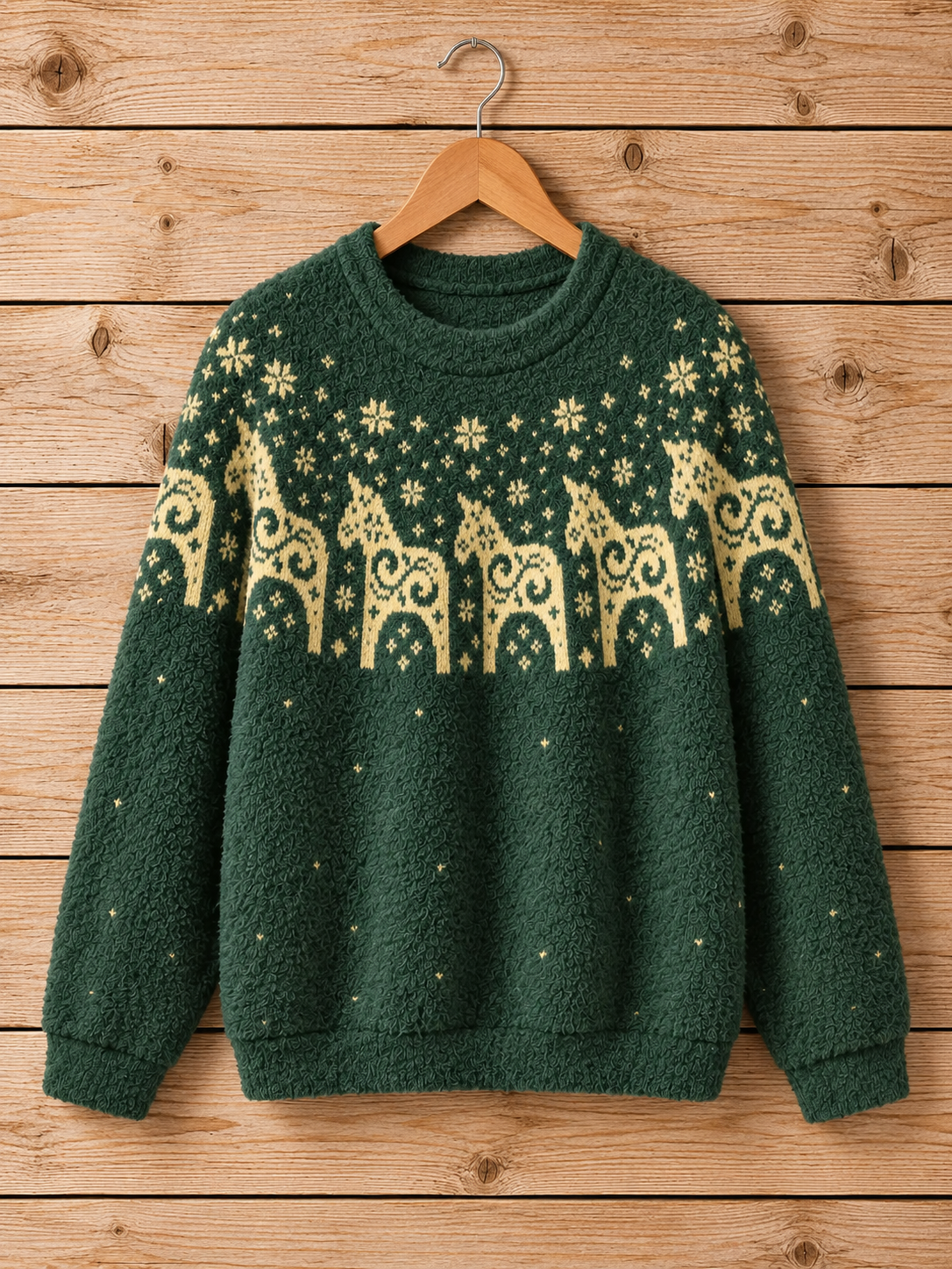 Nordic Folk Horse & Snowflake Crewneck Sweater