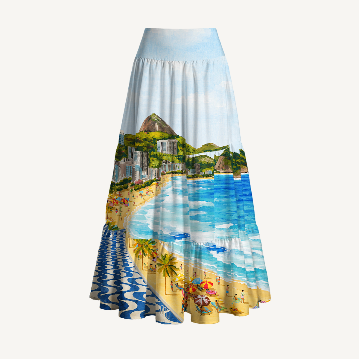Rio Beach Scene Print Maxi Skirt & Strapless Dress  