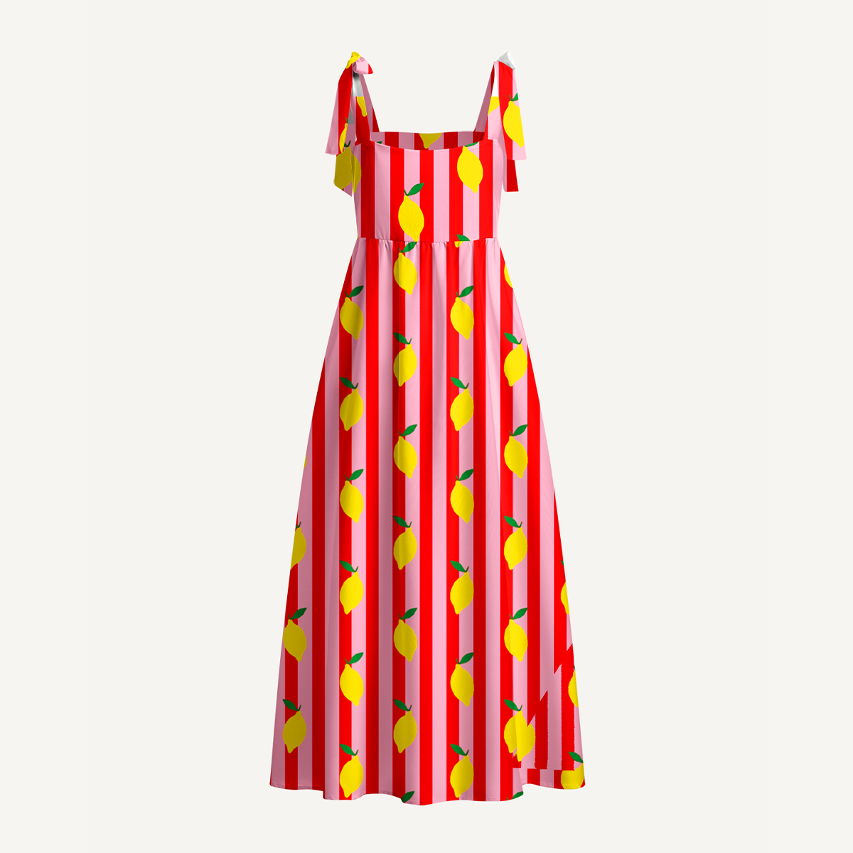 Citrus Stripe Lemon Bow Strap Maxi Dress