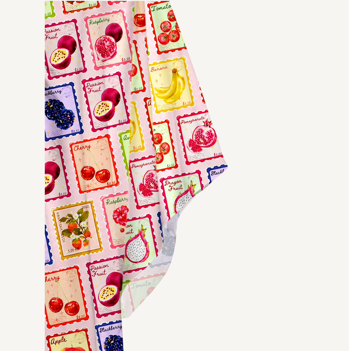 Summer Fruits Stamp Kimono Sleeve Kaftan Dress