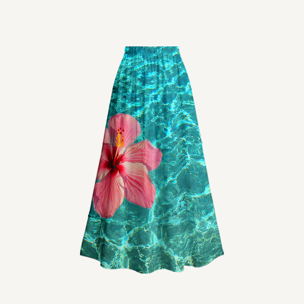 Hibiscus On The Sea Print Ruffled V Neck One Piece Swimsuit and Matching Midi Skirt Set