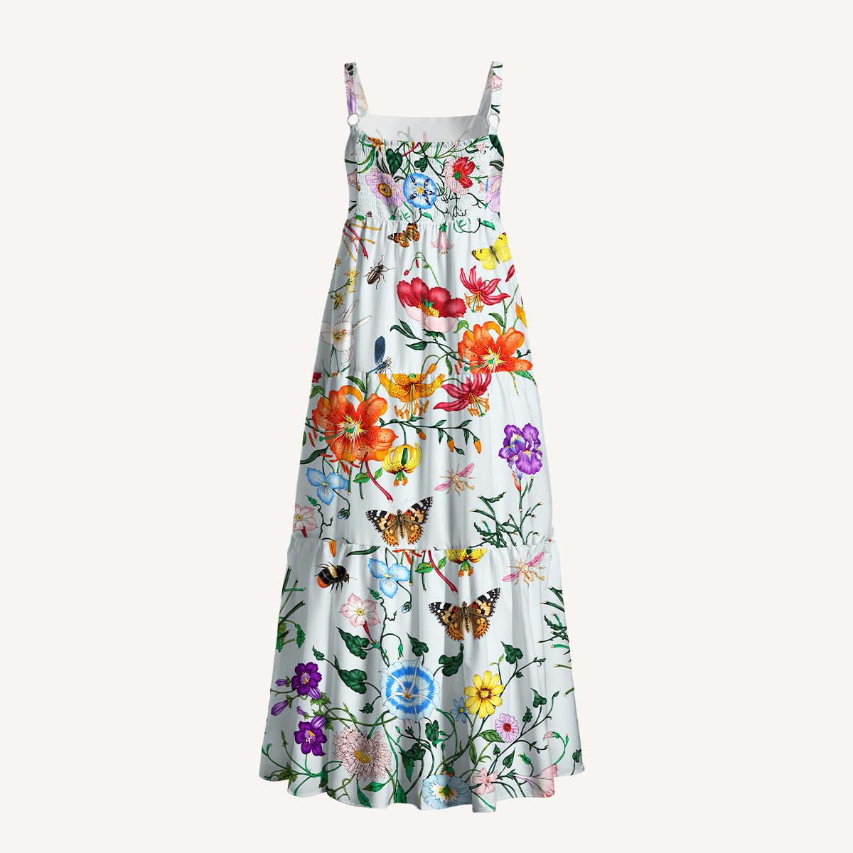 Botanical Wildflower & Insect Garden Strap Maxi Dress With Pockets