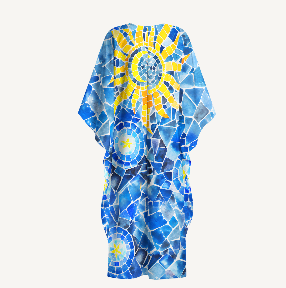 Mosaic Sun & Star Patter Kimono Sleeve Kaftan Dress