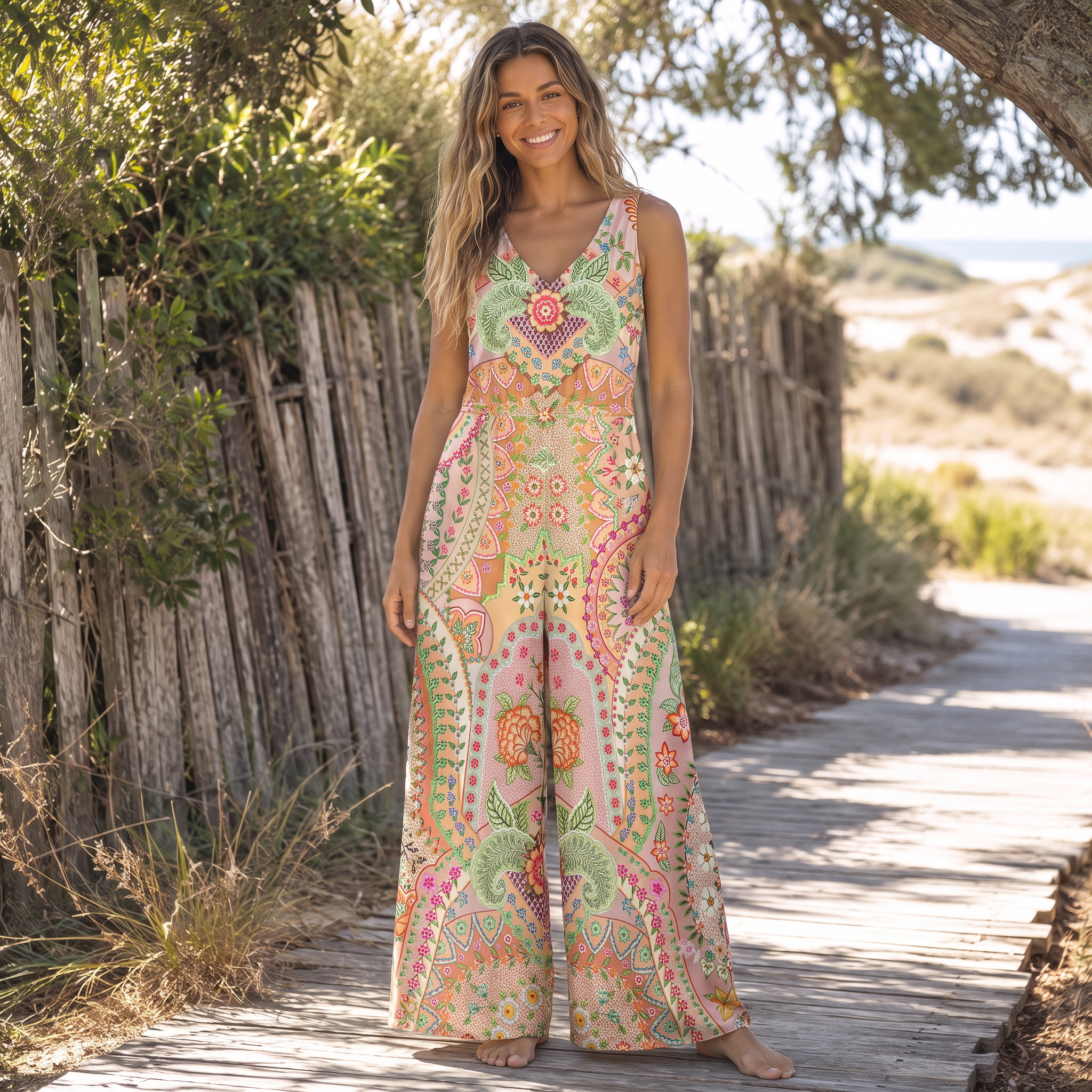 Patchwork Mandala Floral Womens Jumpsuit With Pockets