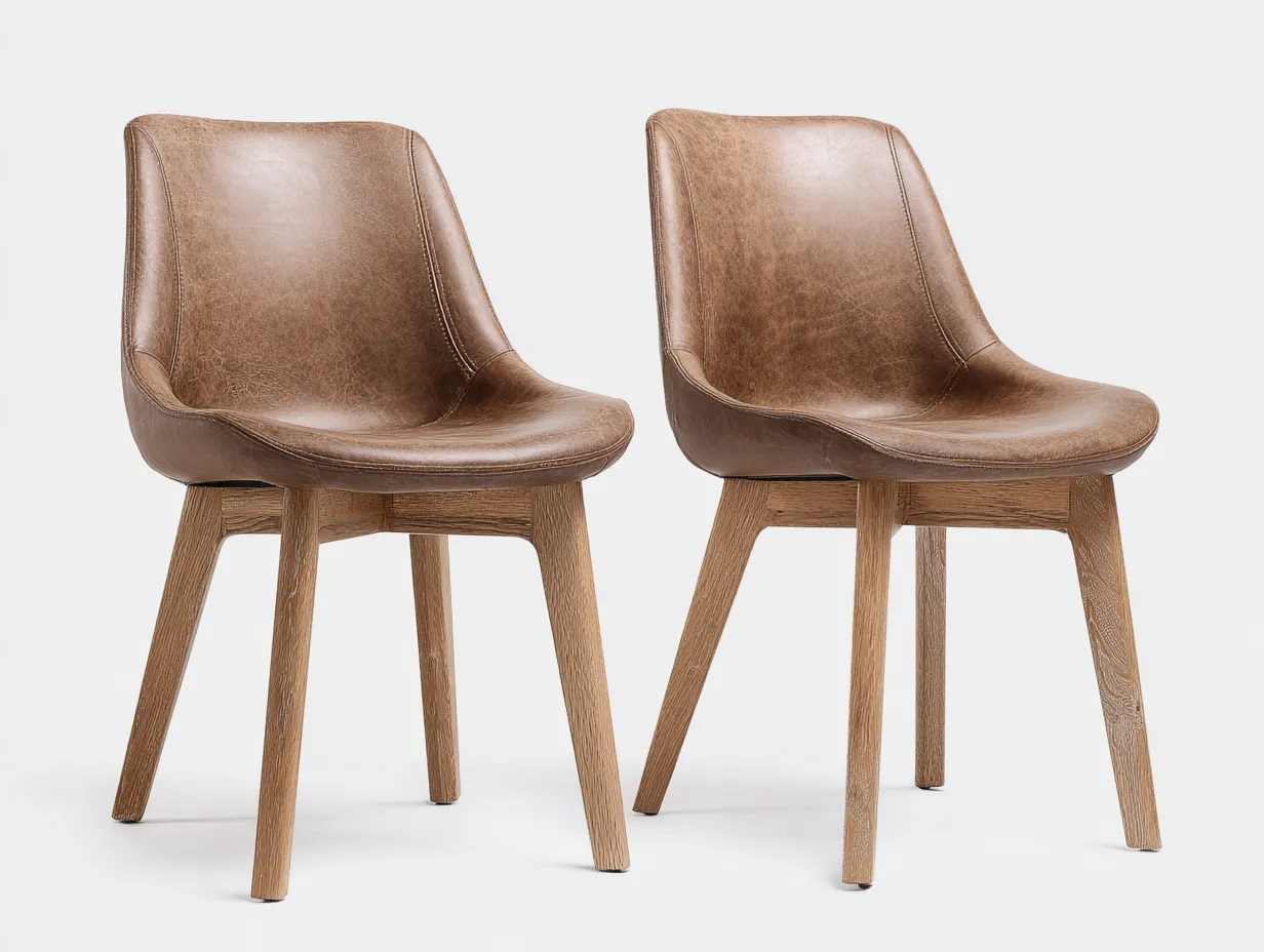 Chaise de salle à manger bois et similicuir 45x50x85 cm marron naturel adapté pour salle à manger design moderne-Rivoconest