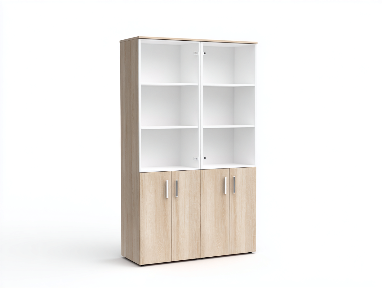 Vitrine en bois avec portes 80x40x180 cm - naturel-blanc - adaptée à la salle à manger - design moderne avec rangement-Rivoconest