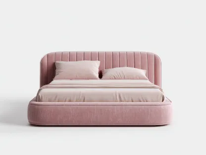 Lit double en velours rembourré 210x170x105 cm - rose - adapté à la chambre - design moderne-Rivoconest