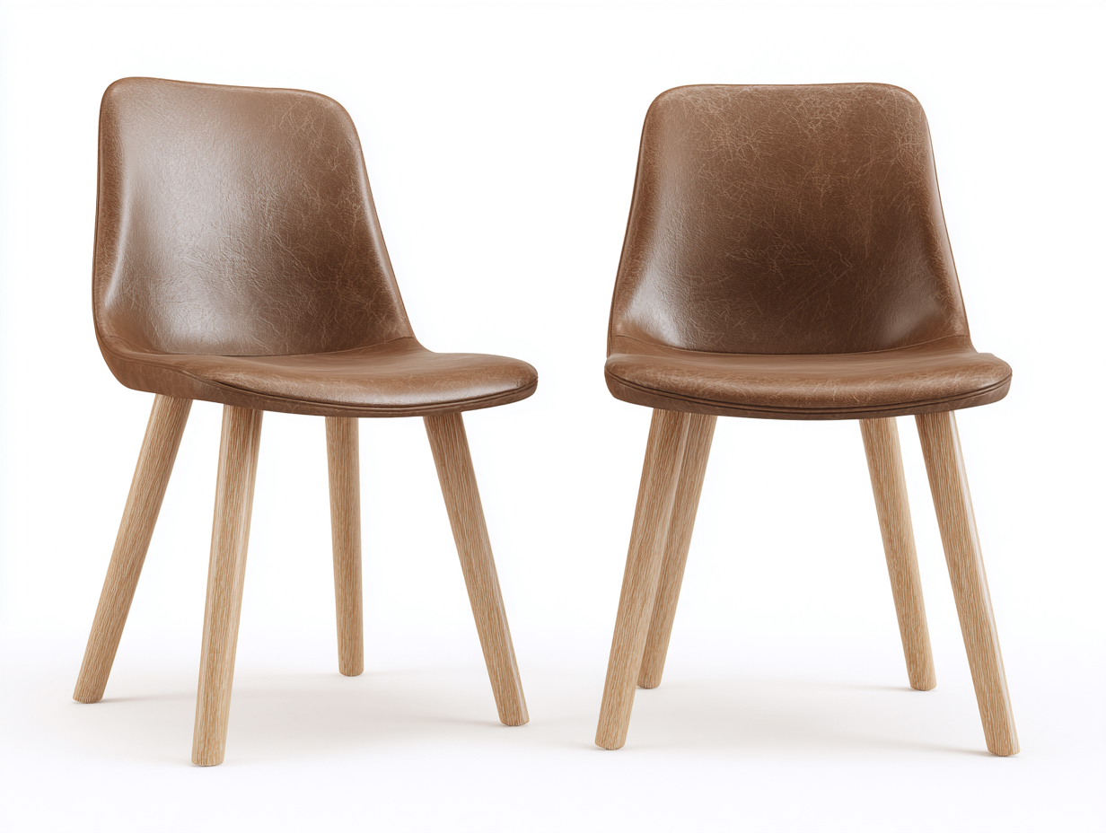 Chaise de salle à manger bois et similicuir 45x50x84 cm marron clair naturel adapté pour salle à manger design moderne-Rivoconest