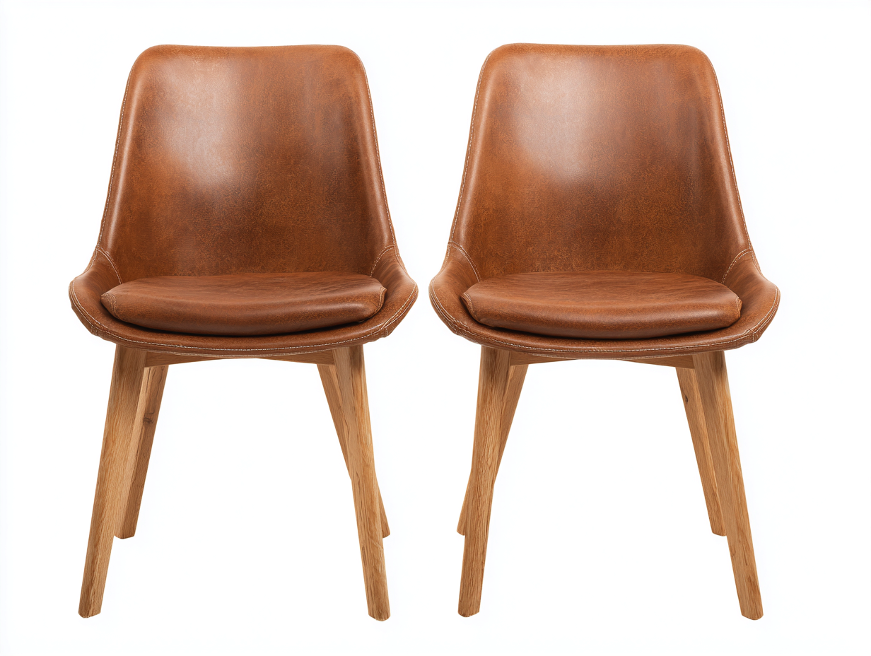 Chaise de salle à manger bois et similicuir 45x50x85 cm marron naturel adapté pour salle à manger design moderne-Rivoconest