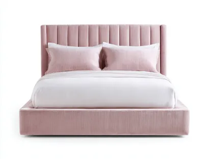 Lit double tissu velours 200x160x110 cm rose adapté pour chambre design capitonné moderne-Rivoconest