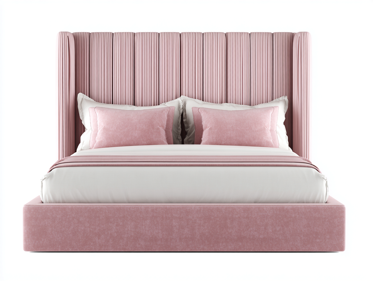 Lit double tissu velours 200x160x120 cm rose adapté pour chambre design capitonné moderne-Rivoconest