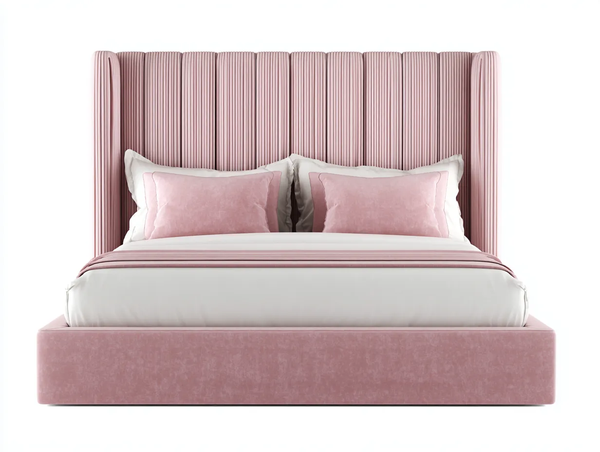 Lit double tissu velours 200x160x120 cm rose adapté pour chambre design capitonné moderne-Rivoconest