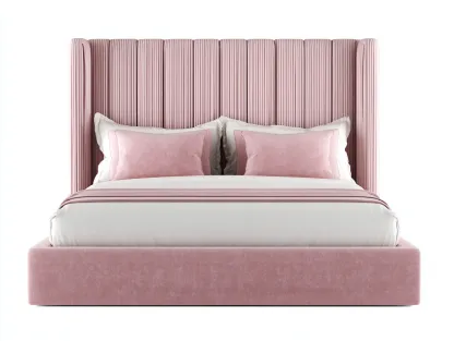 Lit double tissu velours 200x160x120 cm rose adapté pour chambre design capitonné moderne-Rivoconest